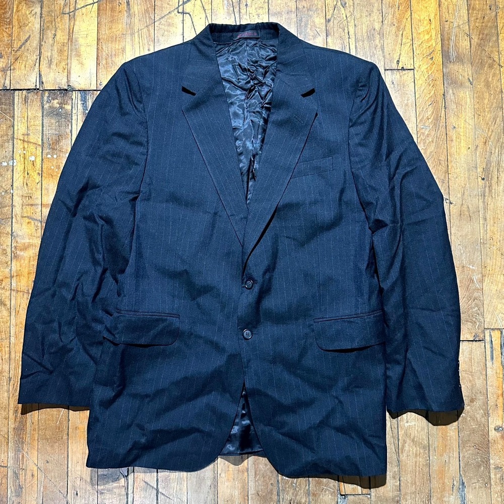 English Manor Blazer Jacket Mens 42 Black Pinstripe Notch Lapel‎ Single Breasted